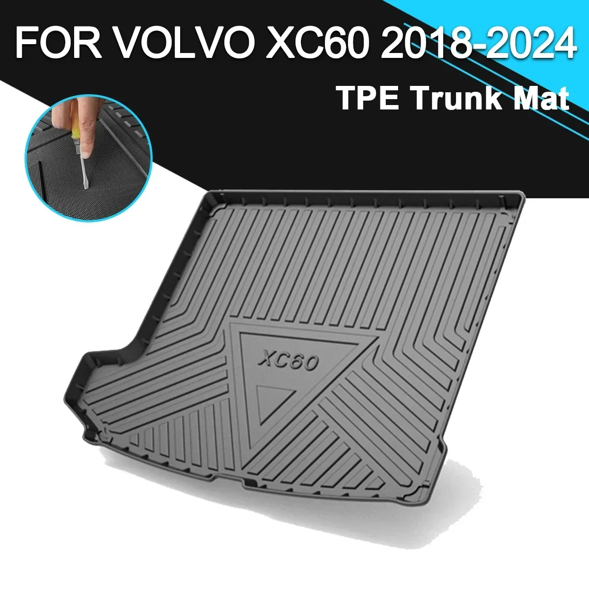 Couverture de Coffre Arrière de Voiture en Polymère Caoutchouc TPE, Imperméable, Antidérapant, Accessoires pour Volvo XC60 2018-2024