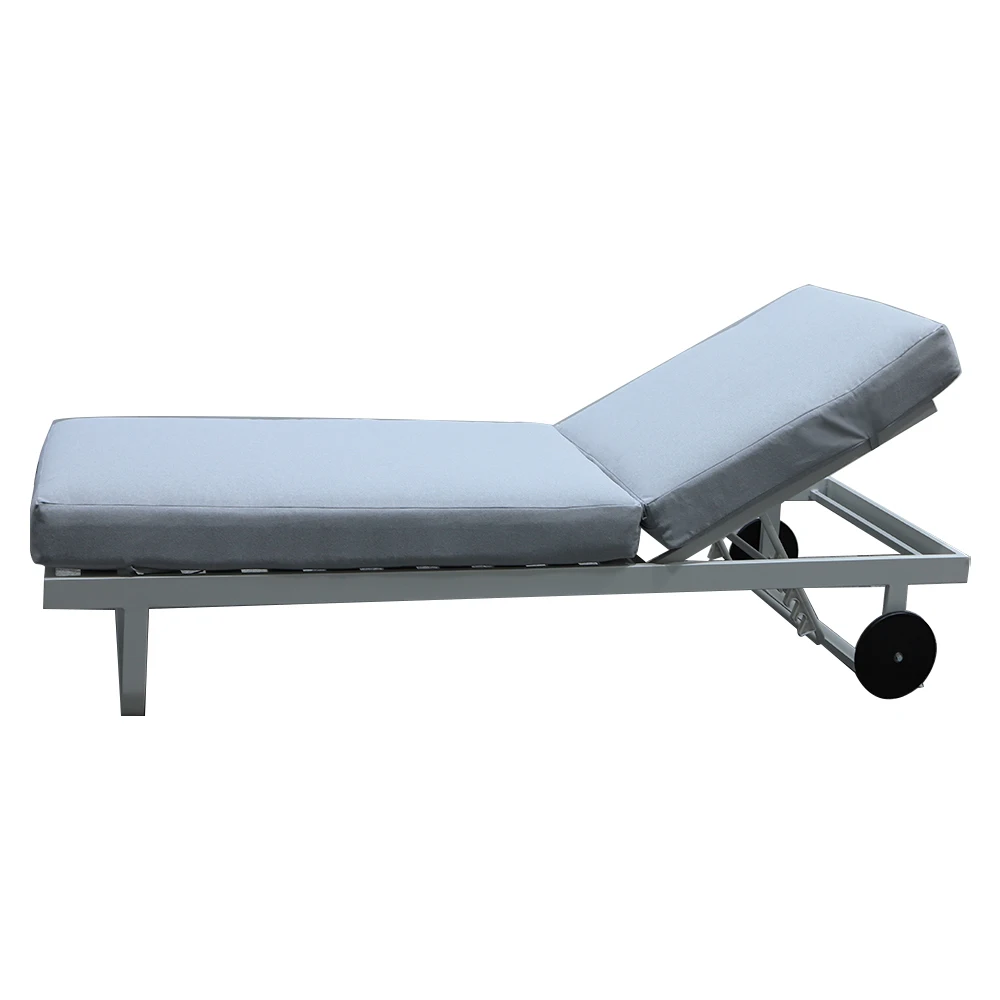 Swimming Pool Patio Beach Aluminium Sun Chaise Lounge Chair 5-position White Gray