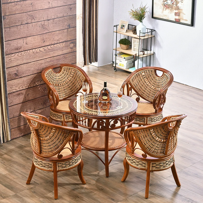 Indonesian Natural Vine Chair Tea Table Set of 3-5 Pieces Indoor Balcony Table and Chair Combination