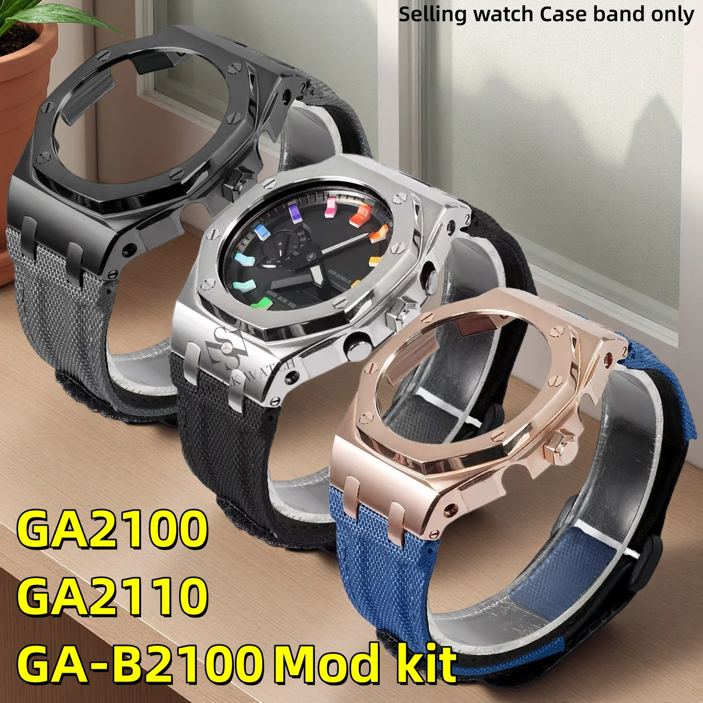 GA2100 Nylon strap+ metal case For Casio G-SHOCK GA-2110 GA-B2100 GA-2100 upgrade stainless steel bezel Nylon Leather watch band