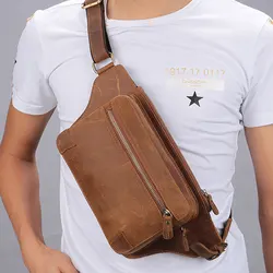 New Quality Leather Men Fanny Pack Genuine Leather Waist Belt Bag Chest Pack Sling Bag Design Cigarette Case Phone Pouch