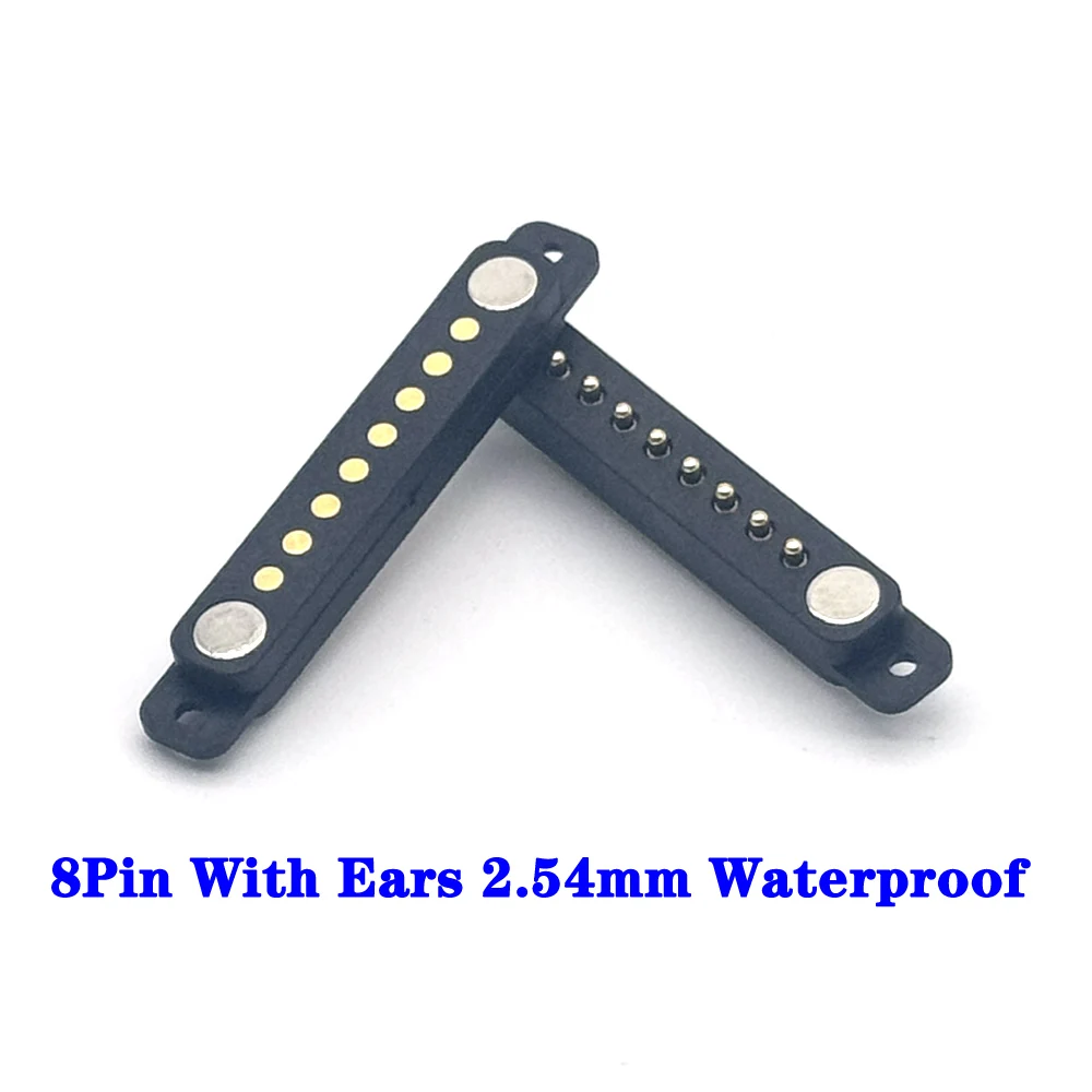 100sets 8Pin With ears Waterproof DC Magnetic Pogo Pin Connector 1A Pogopin Male Female Spring Loaded DC Power Socket 8P