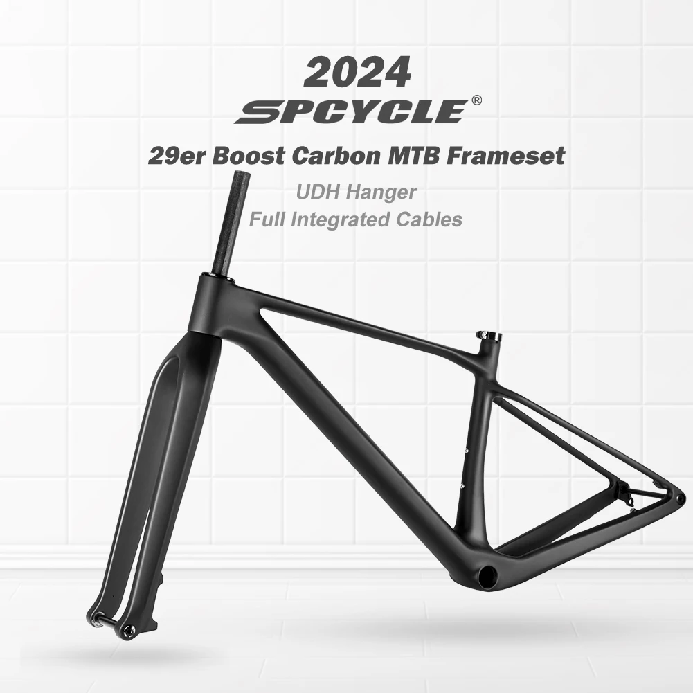 Spcycle Full Hidden Cable UDH Hanger T1000 Carbon 29er Carbon MTB Frame With 15x110mm Boost Rigid Fork