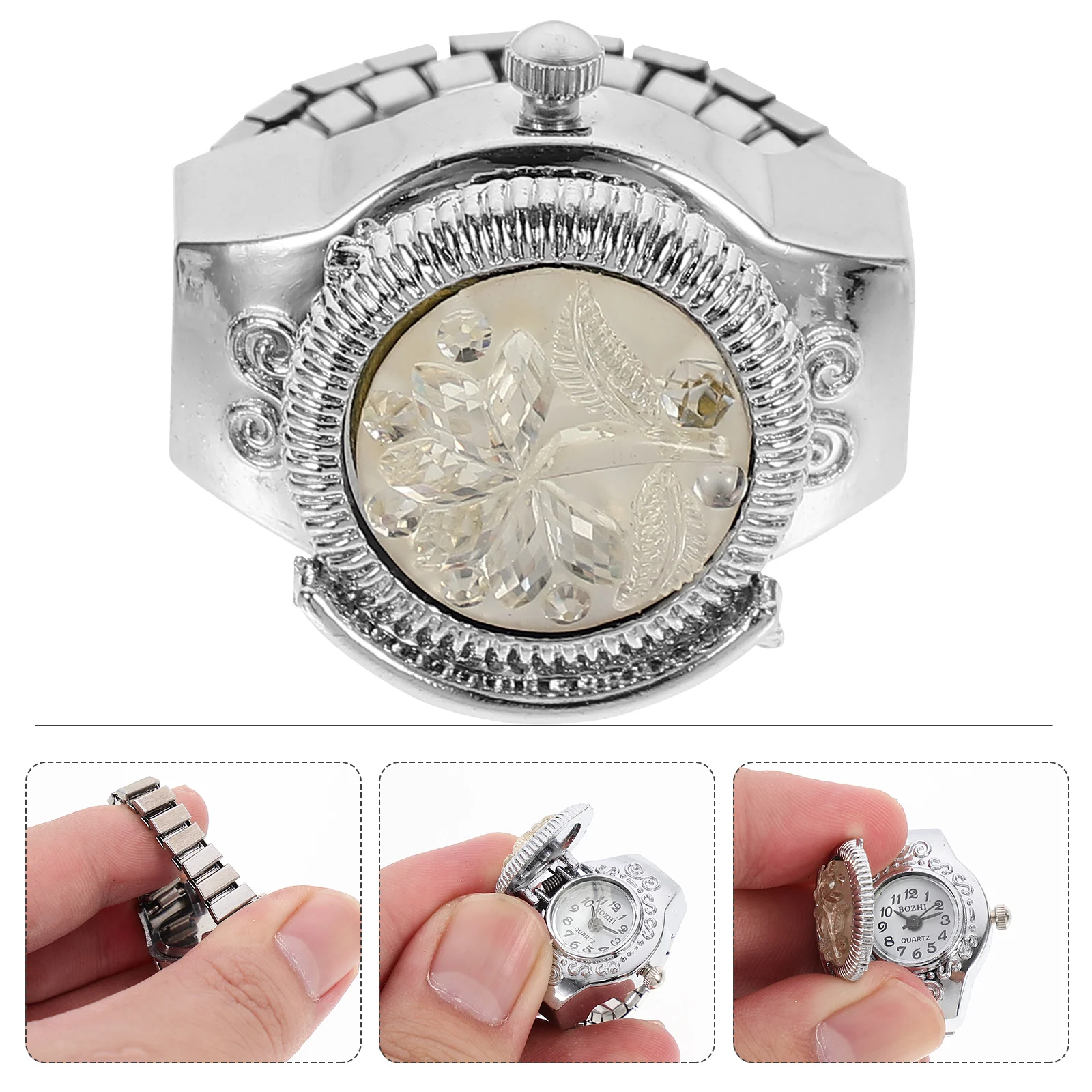 

Кварцевые часы на палец, кольцо, нежные декоративные модные ювелирные изделия из цинкового сплава, повседневное, широкое применение, четкое время, изысканное чтение