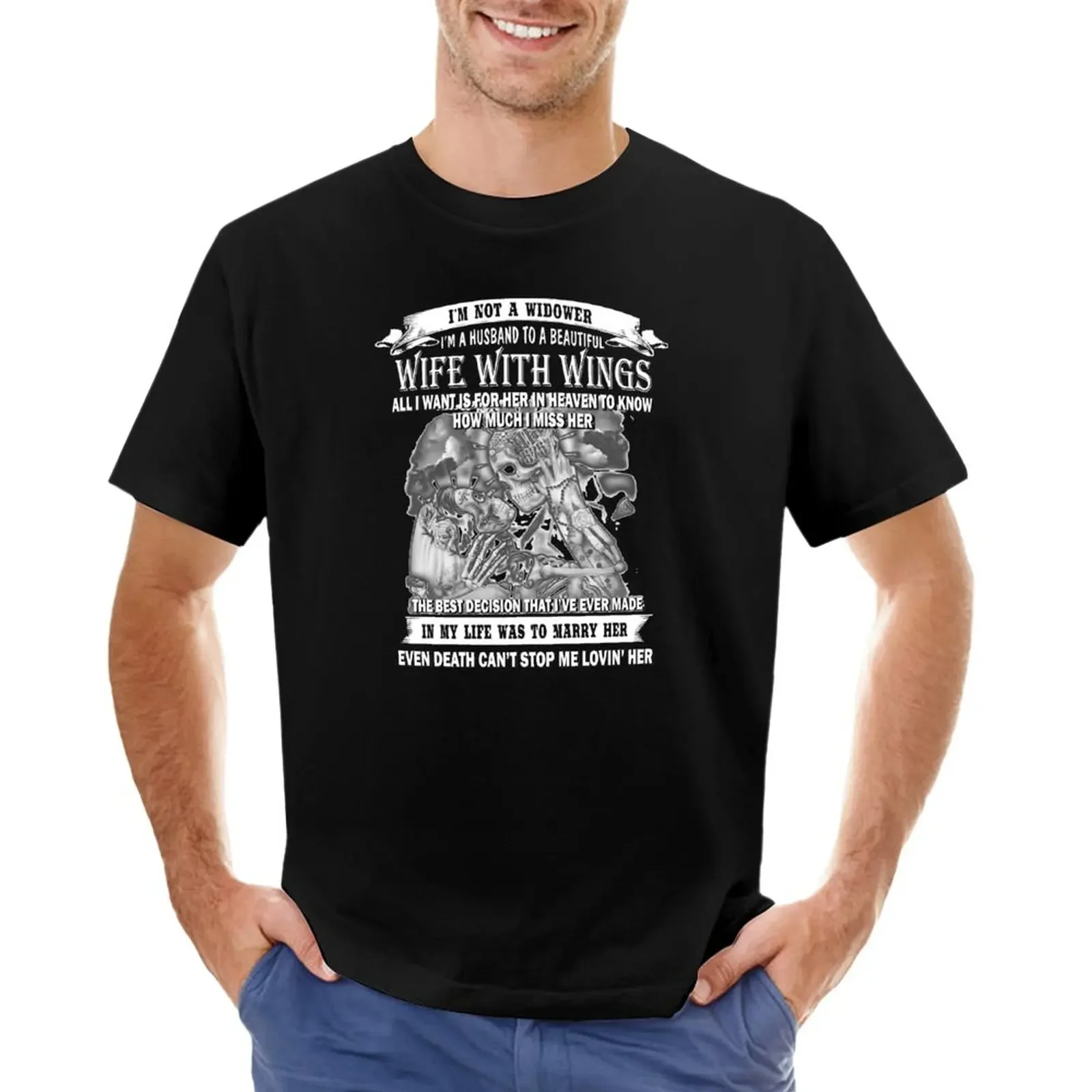 I'm not a widower I'm a husband to beautiful wife with wings T-Shirt tops quick-drying men clothing