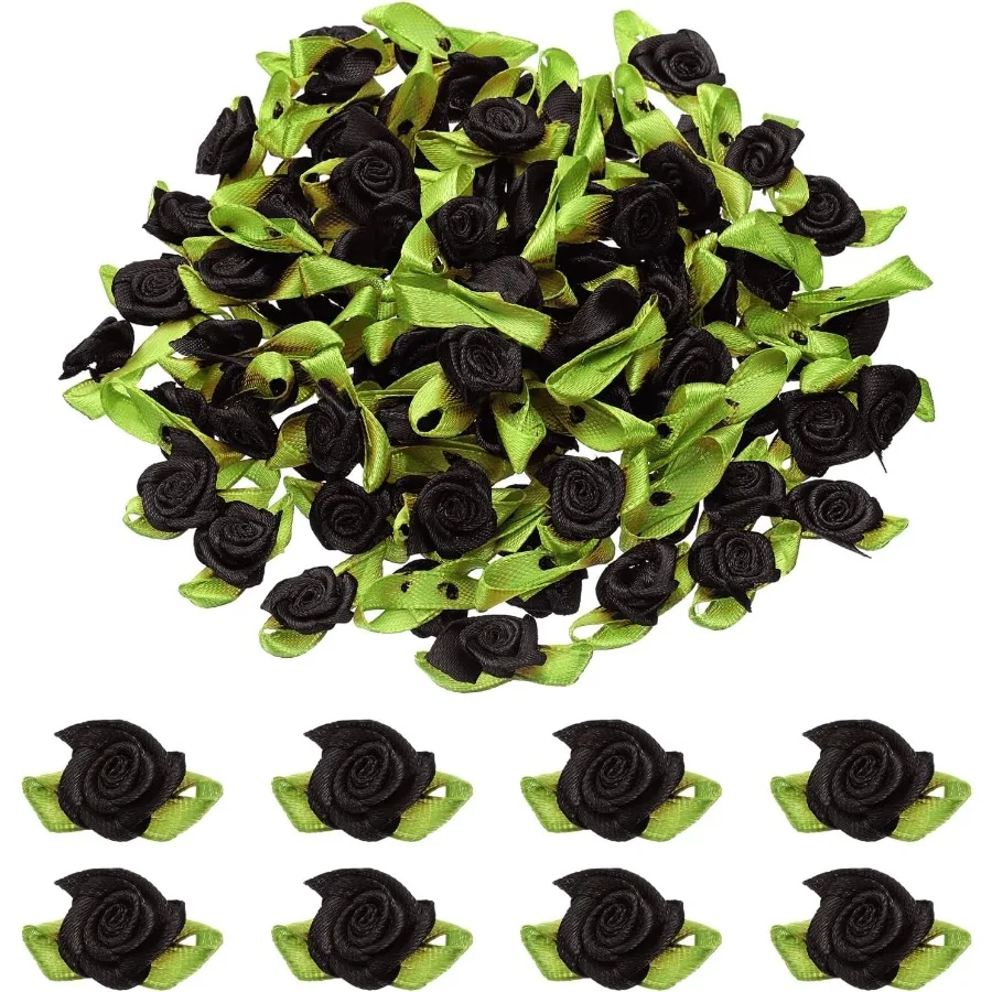 

100 Pcs Mini Ribbon Roses Flowers Bows for Crafts 15mm/0.6" Dia Small Articial Orment Applique Flower Bows for Wedding Birthday