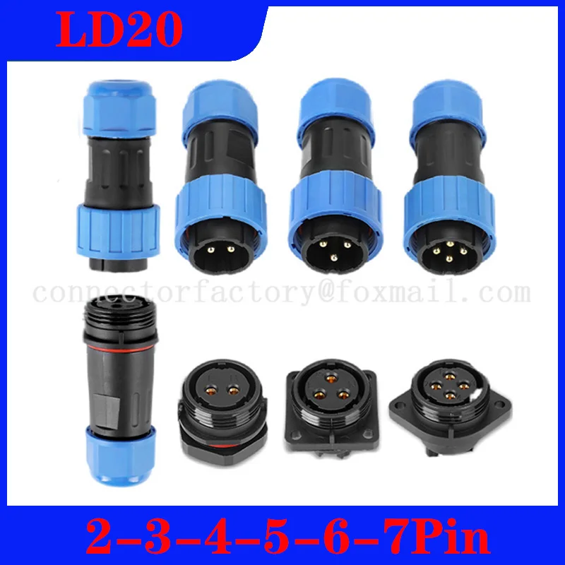 

LD20 Industrial Aviation Plug and Socket Non Soldering 2-3-4 Core 5-6-7 Pin Male Female Butt Nut Flange Connector