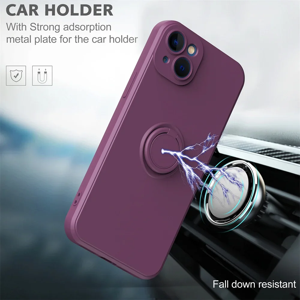 New Ring Holder Magnetic Cases For iPhone 15 11 12 13 14 Pro Max Plus 12 13 Mini X XS XR 6 6S 7 8 Plus Liquid Silicone Cover