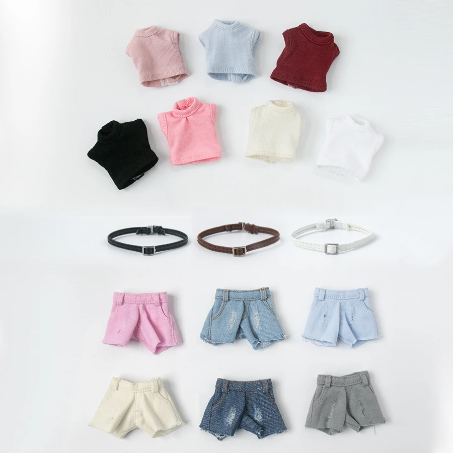 Blyth Doll Clothes Cropped Vest Multi-Colored Basic Top Retro Denim Shorts Set for Licca Azone OB24 22 Ker YMY Doll Accessories