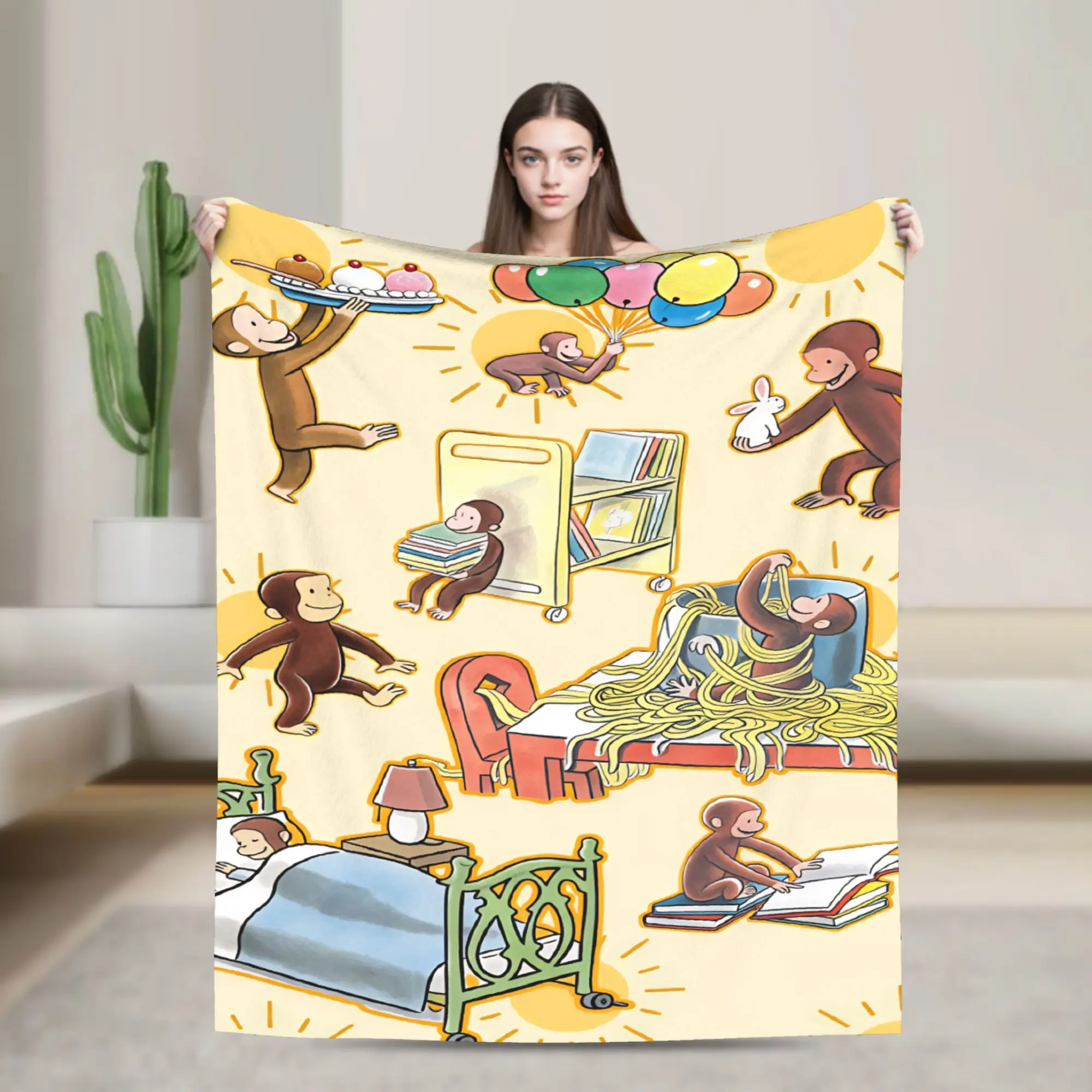 Curious George Monkey Blanket Adults Child  Flannel Throw Blanket For Home Decor Comfortable DIY Quality Bedspread Gift