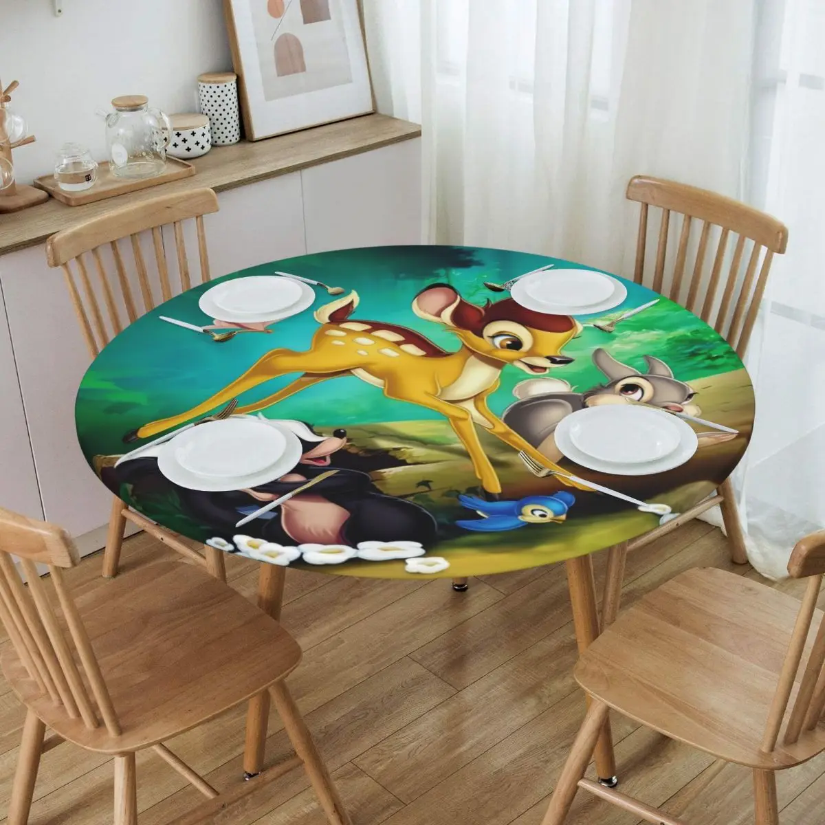 Custom Round Disney Bambi Animated Movies Tablecloth Fit 45