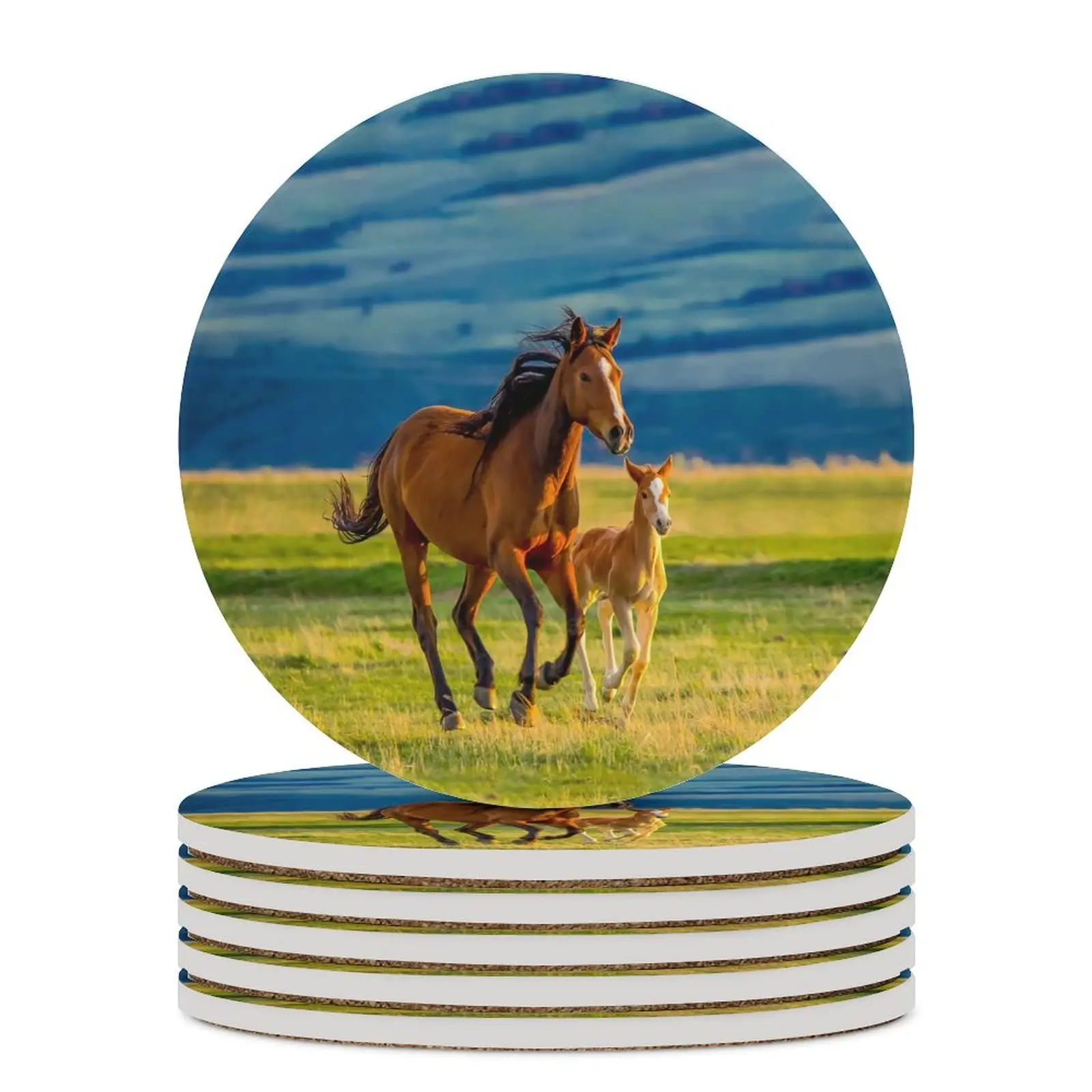 Personalized Horse Coaster Ceramic Coasters Housewarming Gift for New Home Men Cork Base Coffee Table Car Cup Holders Drinks