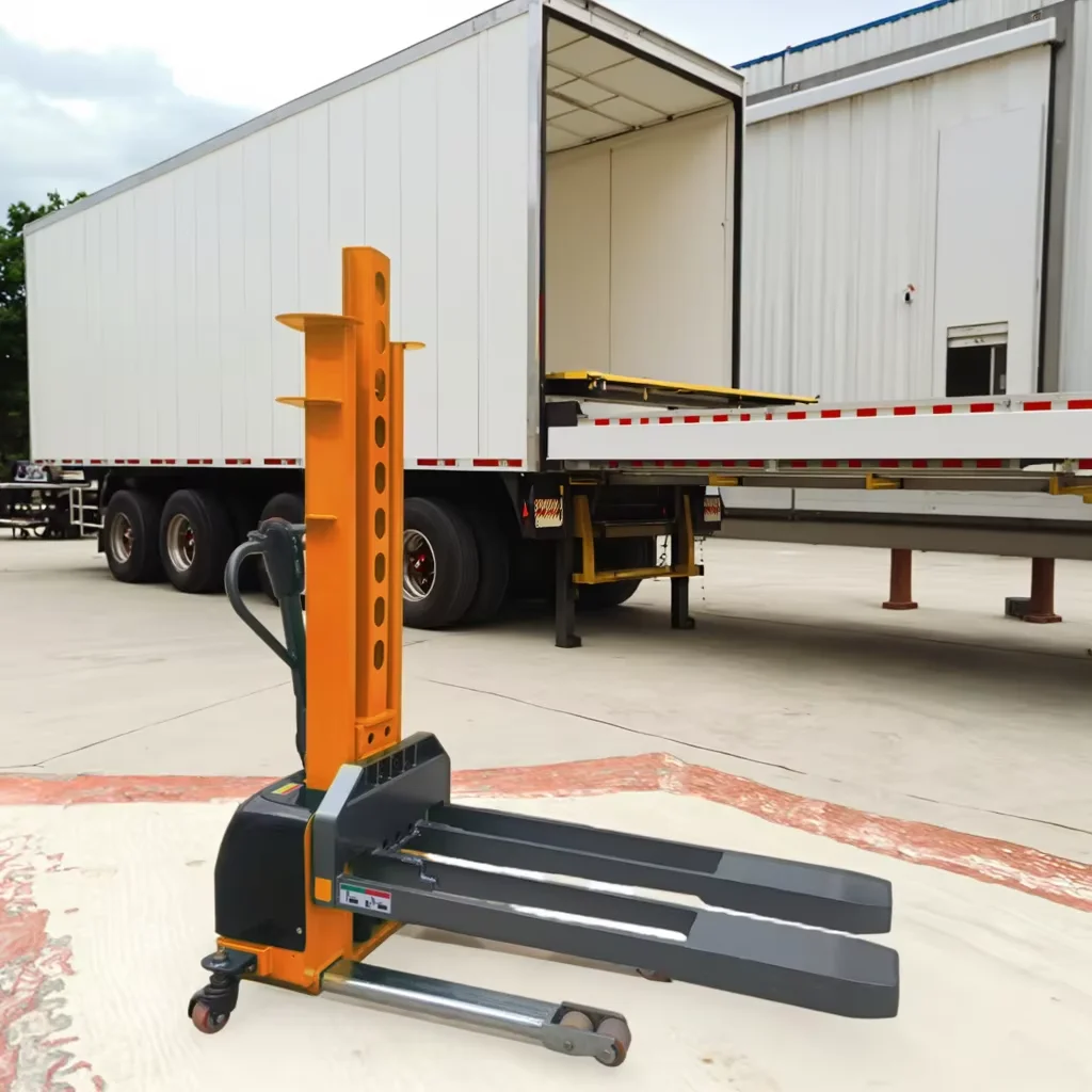 500-1500kg Automatic Electric Self Load Lifting Battery 25Ah Portable Pallet Stacker Truck