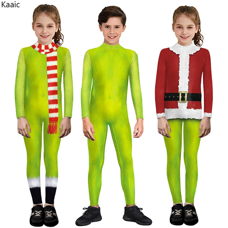 Cosplay Movie Role Costume for Kids Christmas Jumpsuit Girls and Boys Bobysuit Green Haired Monster Halloween Costumes Carnival