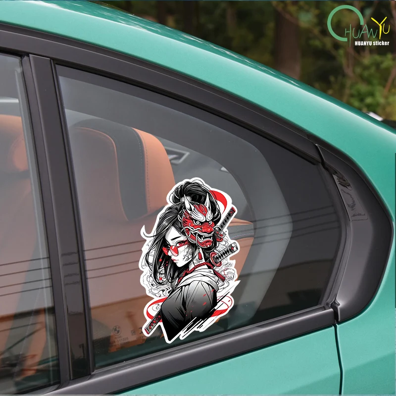 for Warrior Samurai Girl Oni Mask Car Stickers Simple Cartoon Decals Scratch-Proof Surfboard Car Label