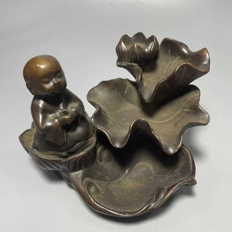 Retro Leaf Little Burner Zen Tea Ceremony Lotus Monk Backflow Incense Ornament Desktop Decoration