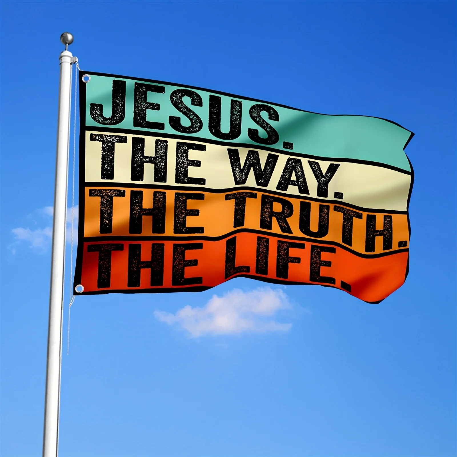 Jesus The Way Truth Life Bible Verse Christian Worship Foot Flag-Canvas Header and Double Stitched - Polyester with 2 Grommets