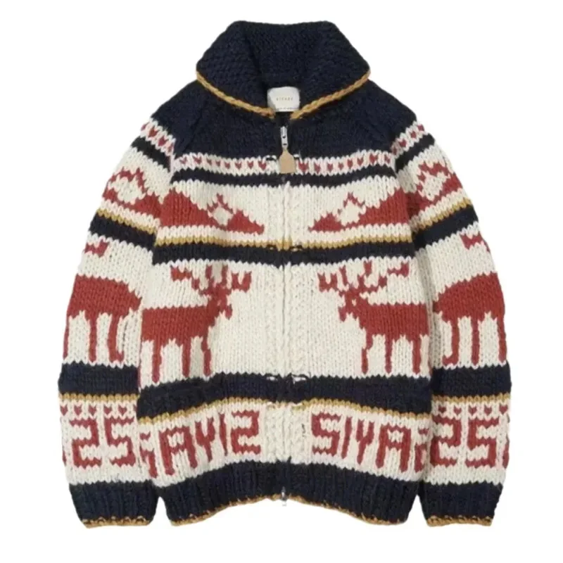 Christmas Elk Hoodie Knit Cardigan Europe America Fair Island Zipper Sweater Women Autumn Winter Lovers Lazy Knit Cardigan New