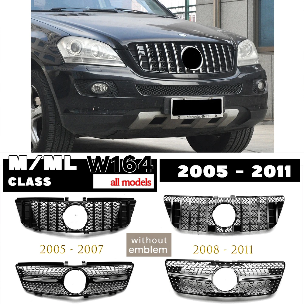 W164 Front Bumper Diamonds & GT Grille for 2005 - 2011 Mercedes M ML Class W164 ML350 ML450 ML550 ML280 ML300 ML320 ML420