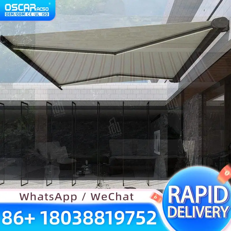 Retractable Outdoor Awning Remote Control Aluminum White for Patio Balcony Camping Luxury Full Size Retractable Awning