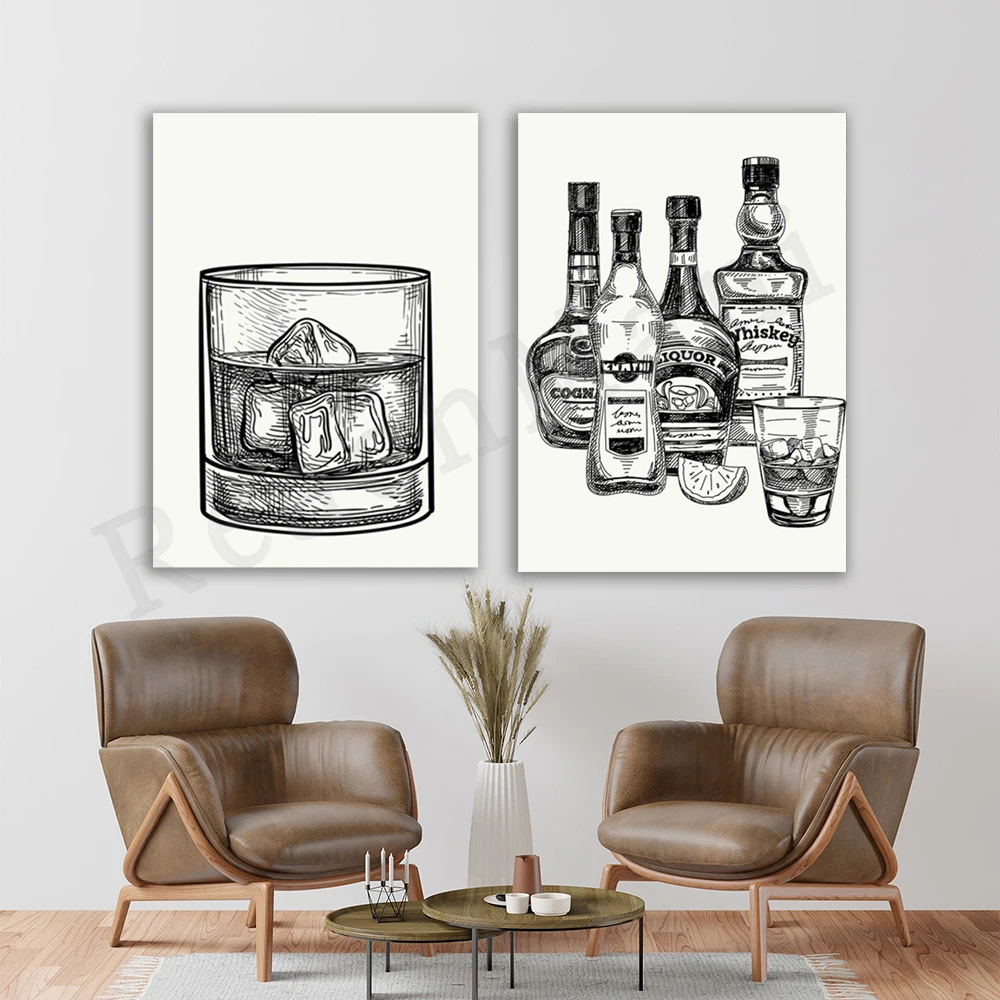 Whiskey Posters, Bottle Prints, Bar Cart Art, Eclectic Wall Art, Bar Cart Prints Decorating Bar Kitchen Posters