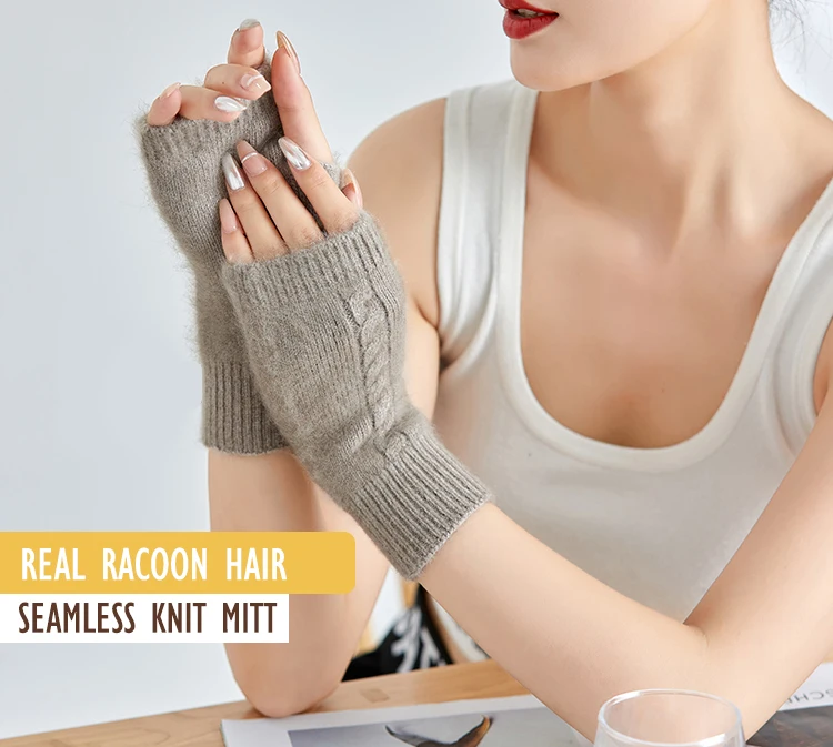 Nerz Kaschmir Herbst Winter Handschuhe Kabel Nahtlose Bequeme Fingerlose Warme Waschbär Wolle Handschuh Daumen Loch Handschuhe Weibliche Schöne – Detail 11