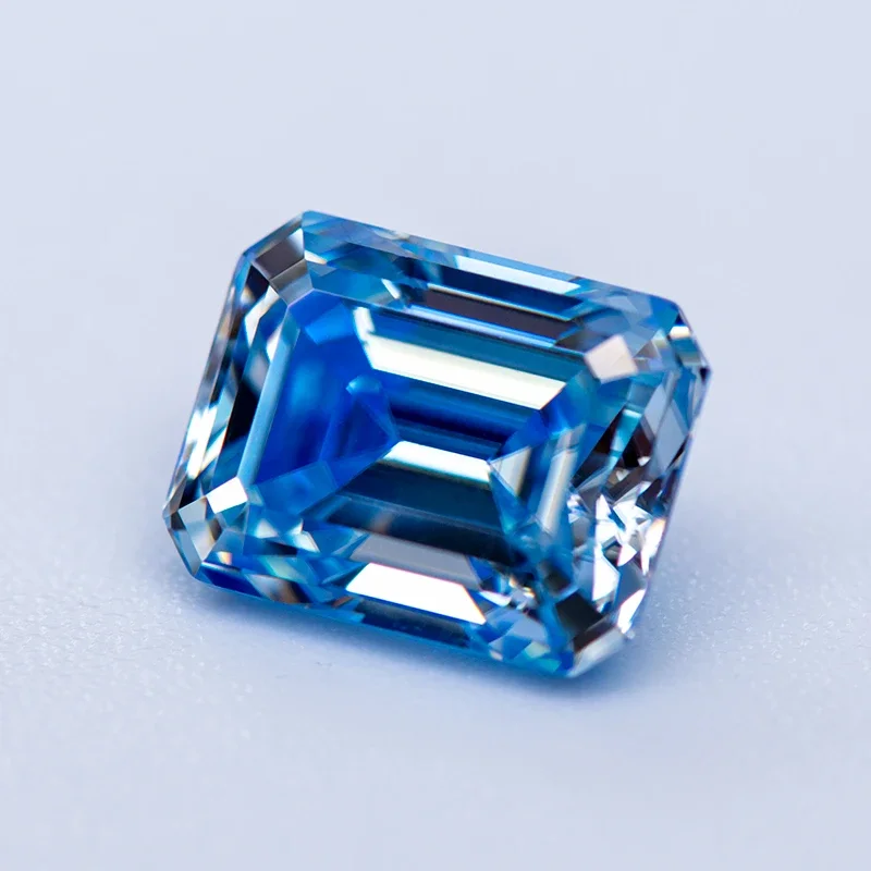 Moissanite Stone Emerald Cut Ice Blue Color Lab Grown Diamond Charms Ring Necklace Earrings Main Materials With GRA Certificate