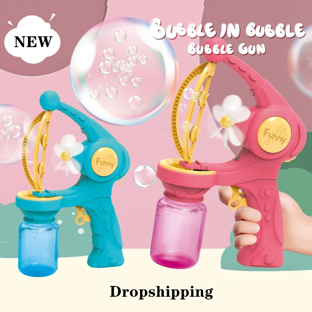 New Big Bubble Gun Kids Automatic Bubble Machines Cartoon Fans Bubble Maker Machine bolle di sapone Blower giocattolo all'aperto per bambini