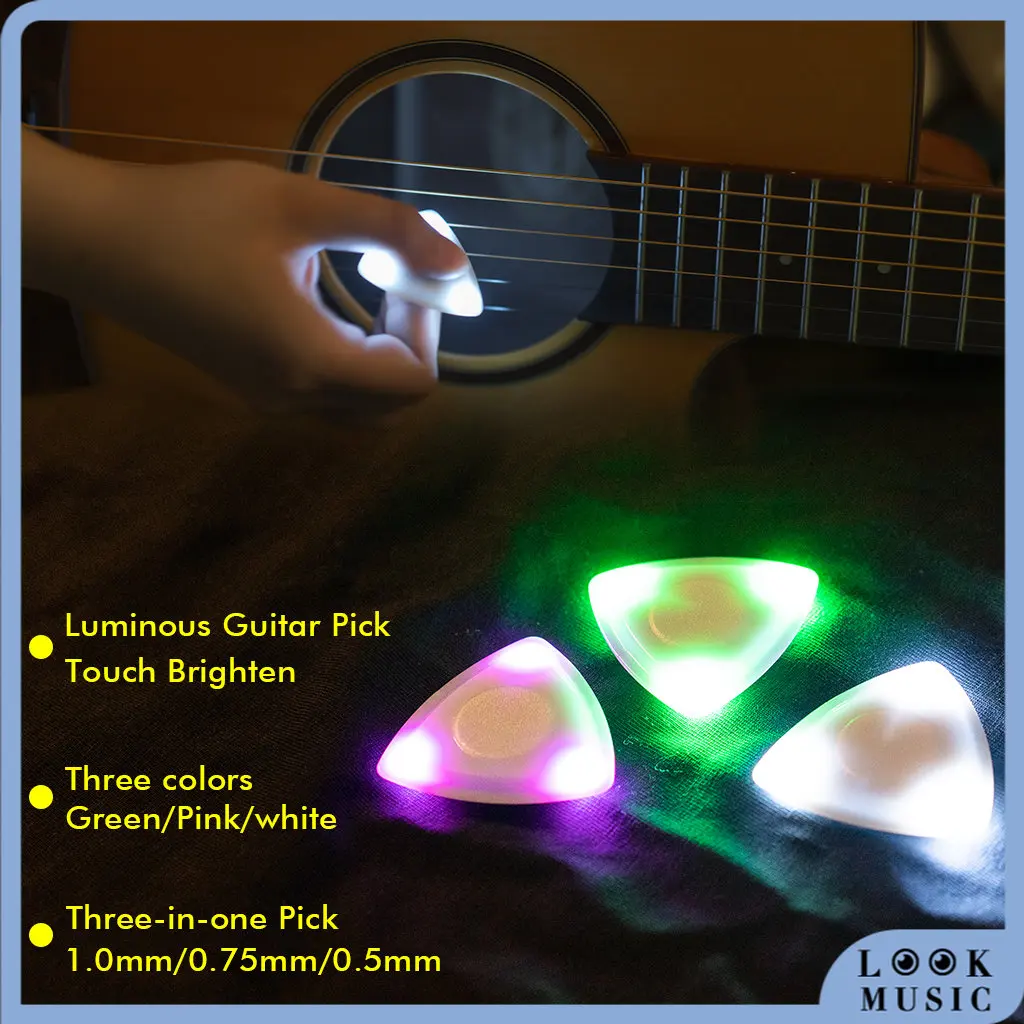 

LOOK 3 Colors Guitar Picks 1.0mm/0.8mm/0.6mm Thickness Plastic w/ High-sensitivity LED Light For Acoustic/ Electric Guitar Use