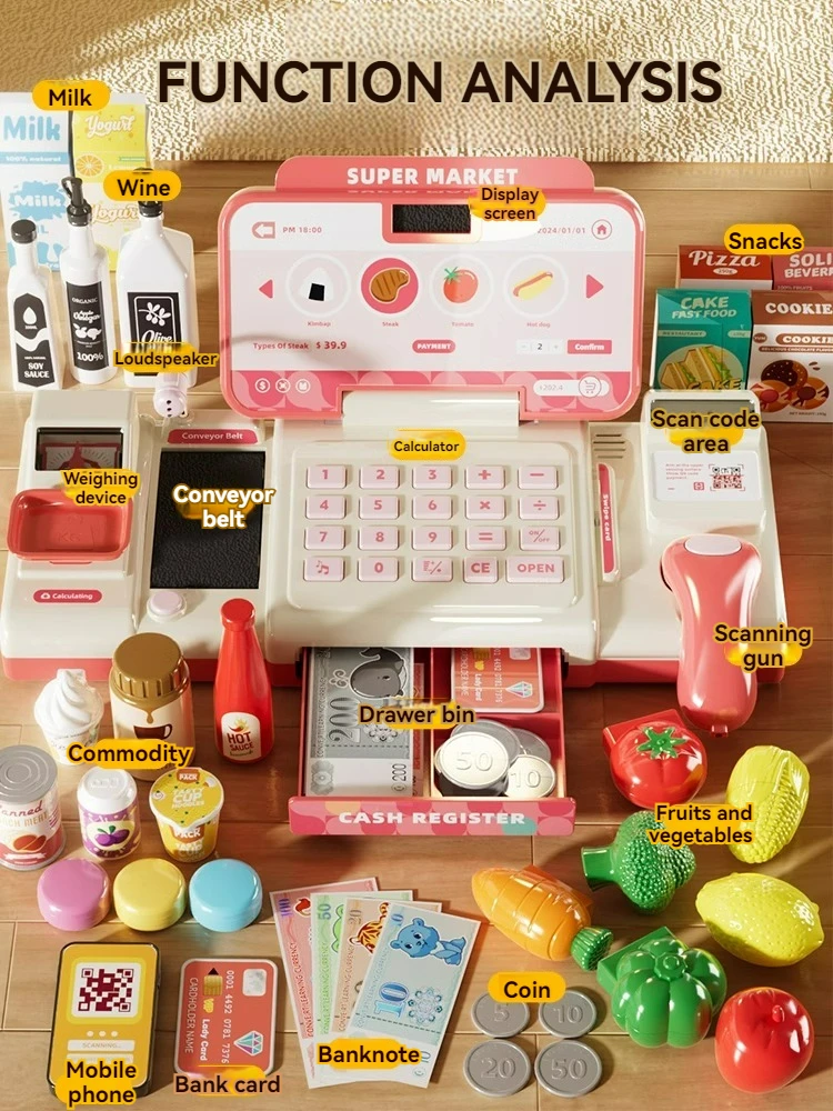 Jouets de caisse enregistreuse de supermarché, Shopping, reconnaissance intelligente, jeu de simulation avec Scanner, Microphone, carte de crédit, jouets pour enfants