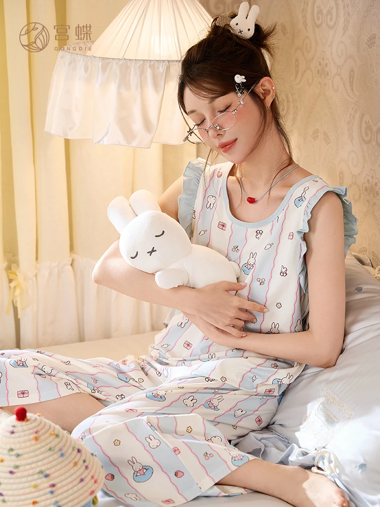 conjunto-de-pijama-de-algodon-modal-refrescante-para-mujer-ropa-de-dormir-con-estampado-de-dibujos-animados-ropa-de-casa-de-siete-piezas-pantalones-ropa-de-verano-comoda-y-transpirable