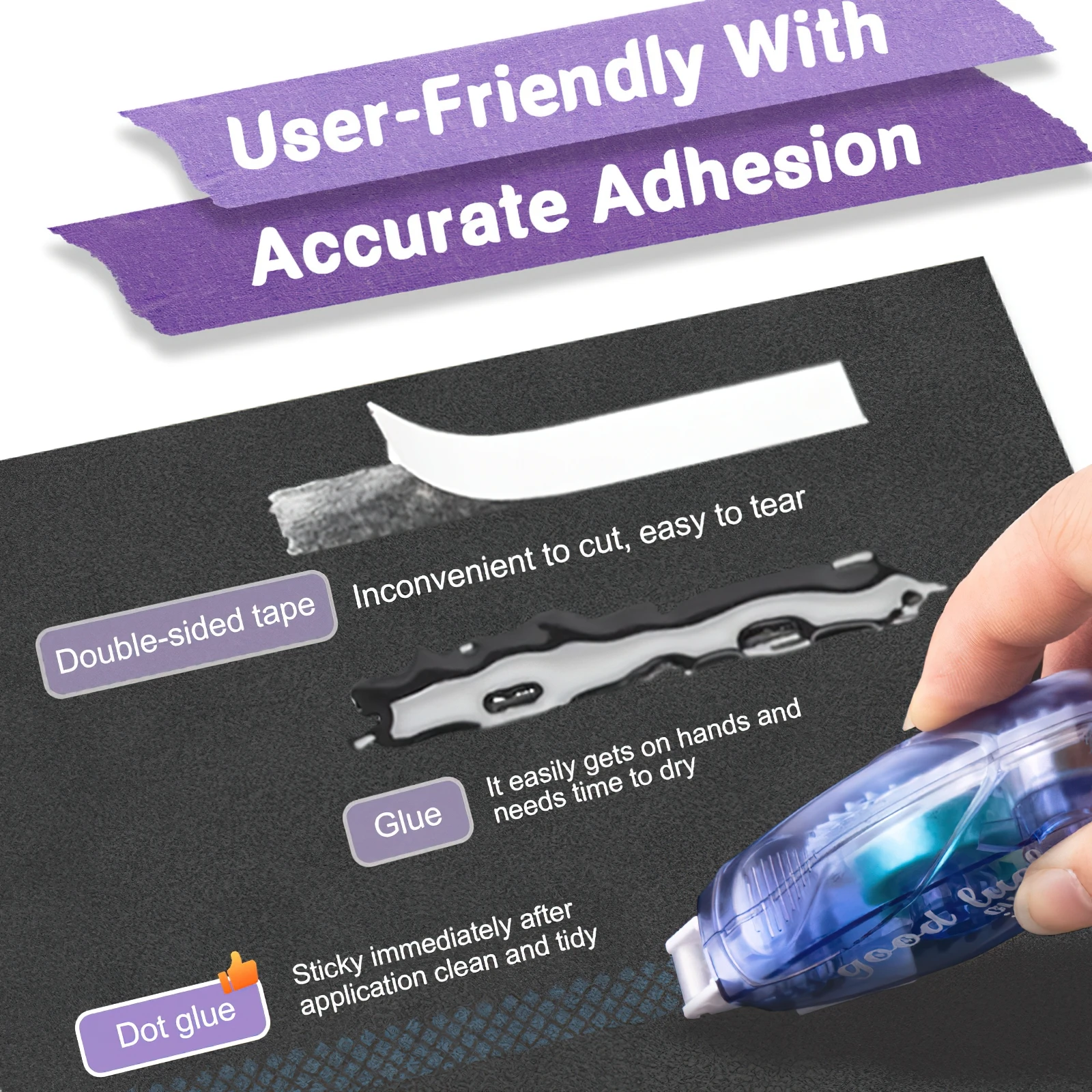 5pcs Clear Dual-Use Correction Tape Portable Student Stationery with Dot Adhesive for Scrapbooking And Handcrafts F7985