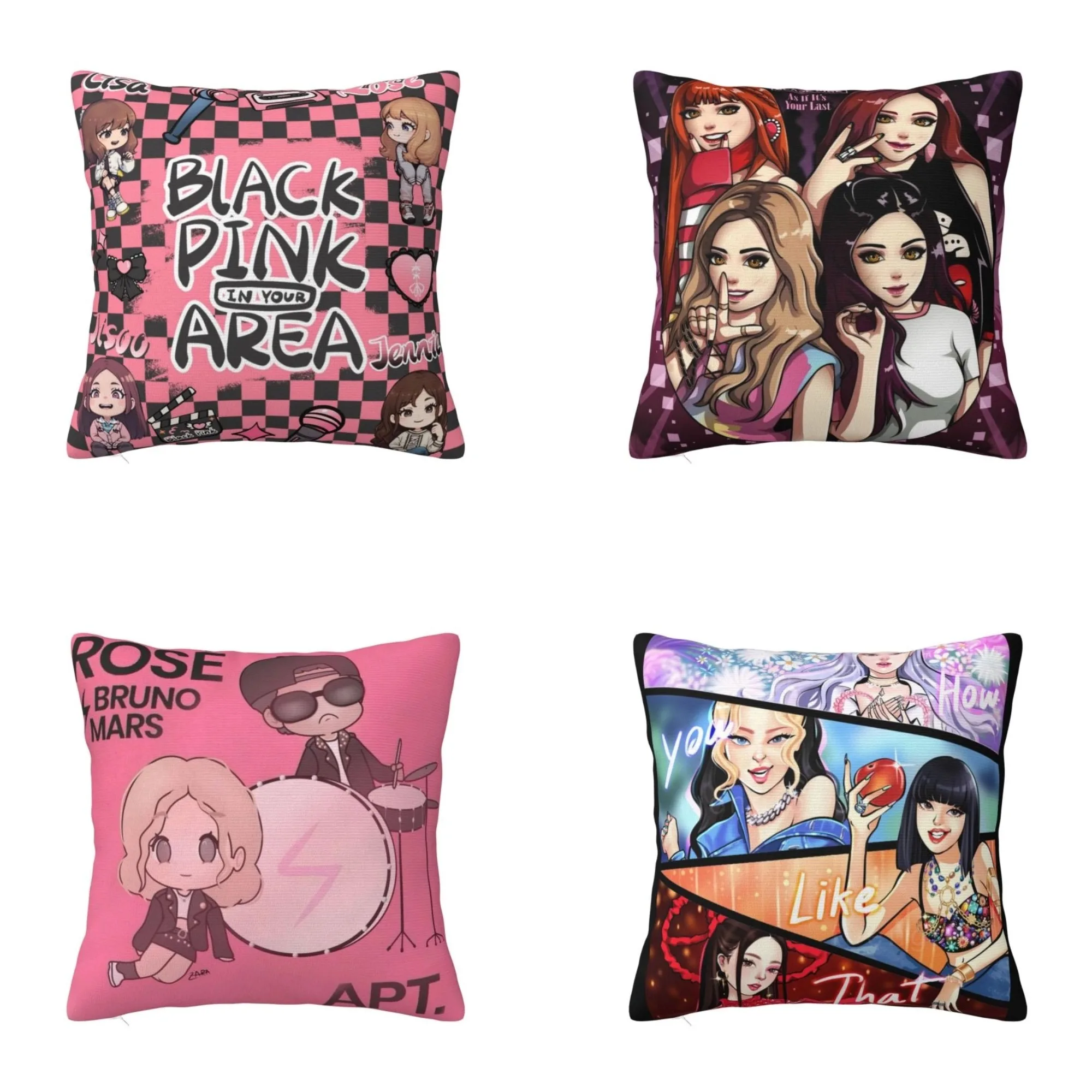 Custom Pinks Kpop Black Square Pillow Case Home Decor 3D Double-sided Printing Cushion Cover for Living Room