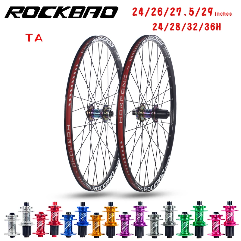 Zestaw kół rowerowych górskich ROCKBAO 24/26/27.5/29 cali MTB, stop aluminium, 4 łożyska, hamulce tarczowe, 7-12 biegów, oś przelotowa.