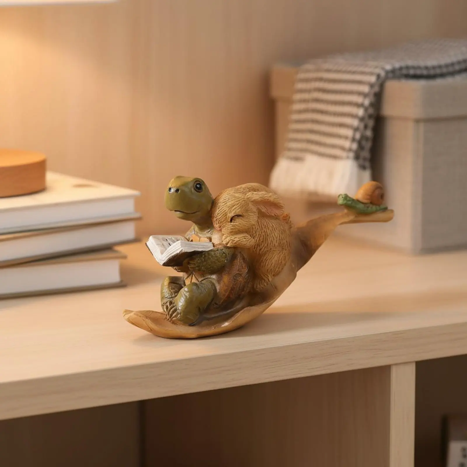 Turtle and Hare Studying Figurine Meticulous Craftsmanship Miniature Garden Creature Statue Desktop Decoration Vivid Features