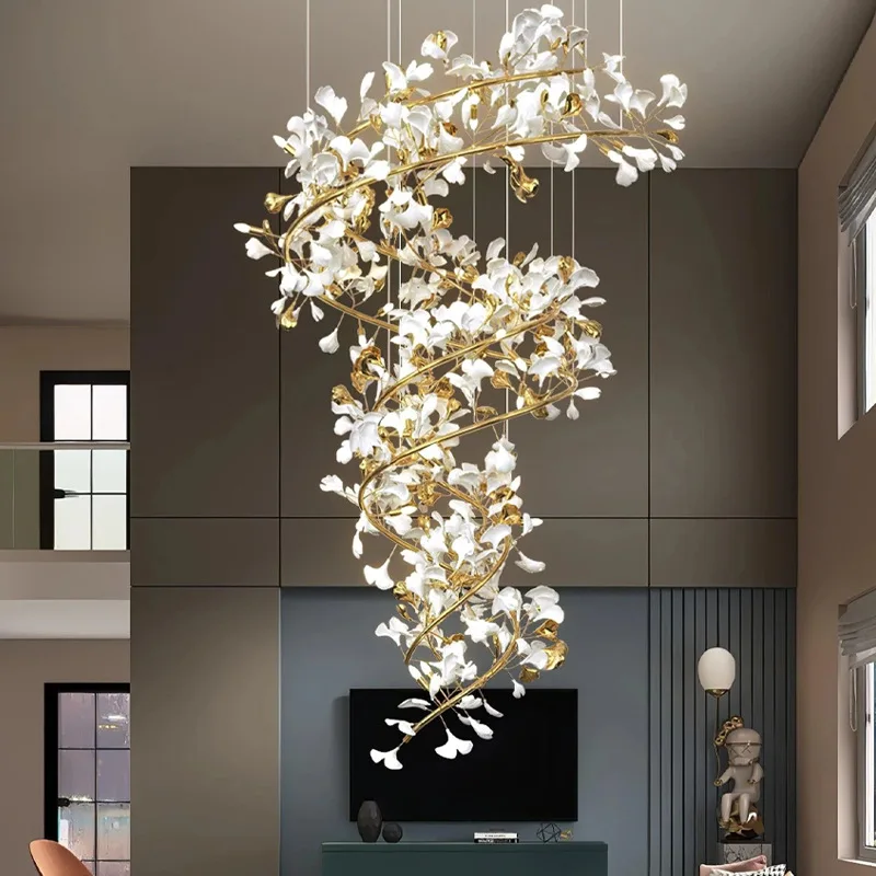 

Ginkgo biloba creative design restaurant hollow living room duplex villa hotel stairwell chandelier