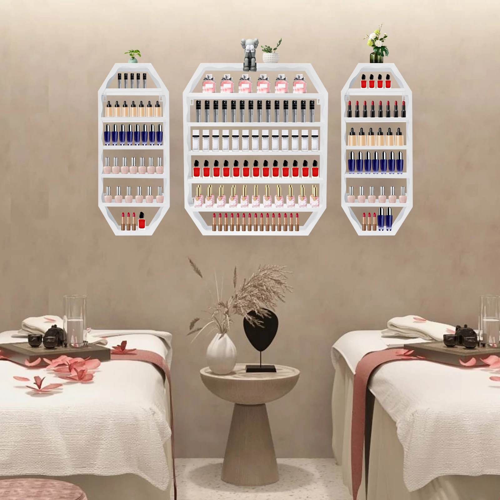 

Wall-Mounted Nail Polish Display Rack with 3-Tier Storage, Space-Saving Open Design for Salon & Store,Commercial & Home Use