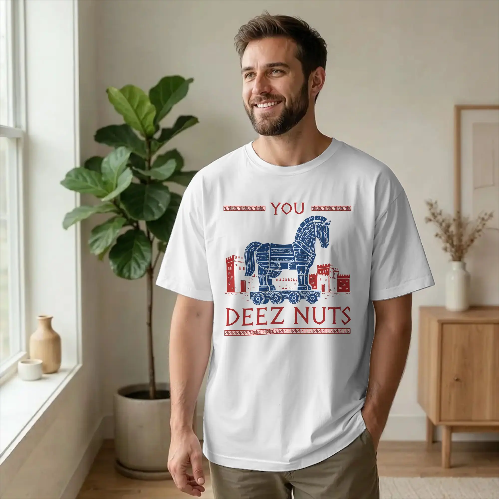 You Odysseies Deez Nuts Trojan Horse Graphic Meme Men T Shirts Casual Tee Shirt Round Neck T-Shirt Pure Cotton Big Size Tops