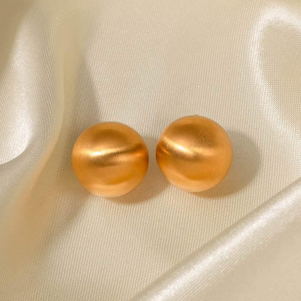 18K Gold Plated Tarnish Free Stainless Steel Chunky Hemispherical Brushed Stud Minority Earrings For Women Ear Jewelry