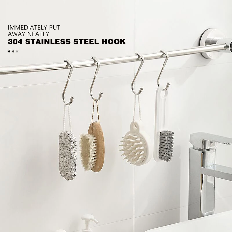 304 Stainless Steel Hook Free Punching Double S-Shape Hook Kitchen Bathroom Cabinet Door Back Type Coat Towel Storage Hanger