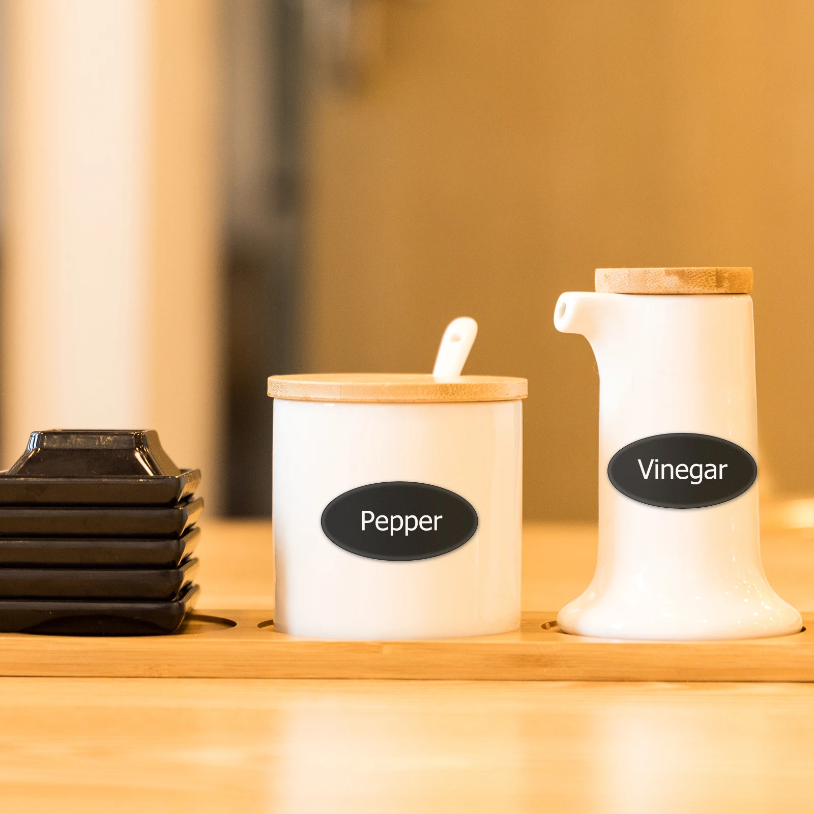 148 pcs Seasoning Bottle Labels Spice Jar Stickers Waterproof Adhesive Oval Paper Black Matte Caviar Design Kitchen Small