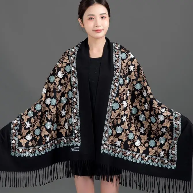 

Women's Winter Warm Embroidery Scarves Tippet Ladies/ Women Shawls and Wraps Long Tassel Female Foulard Blanket Dropshipping