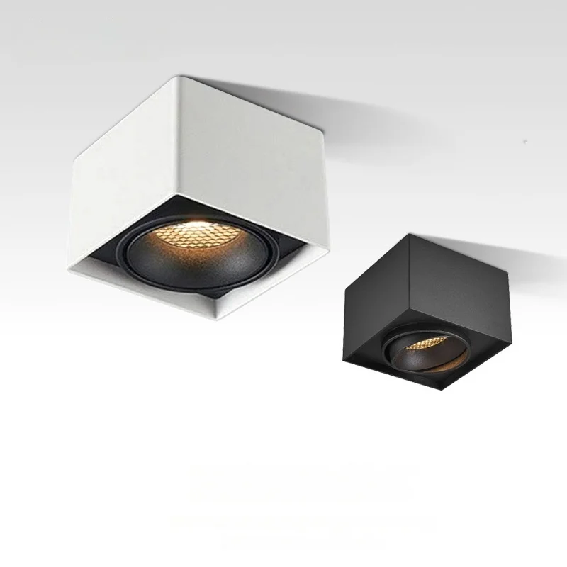 Square surface mounted spotlight anti glare adjustable angle LED ceiling living room light no hole cross-border North European