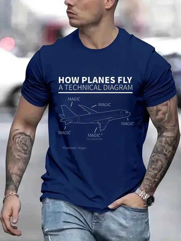 T Shirt Men Women How Planes Fly Magic Funny T-Shirt Short Sleeves Hip Hop T Shirt Funny Pilot and Airplane Flying Oversized Tee