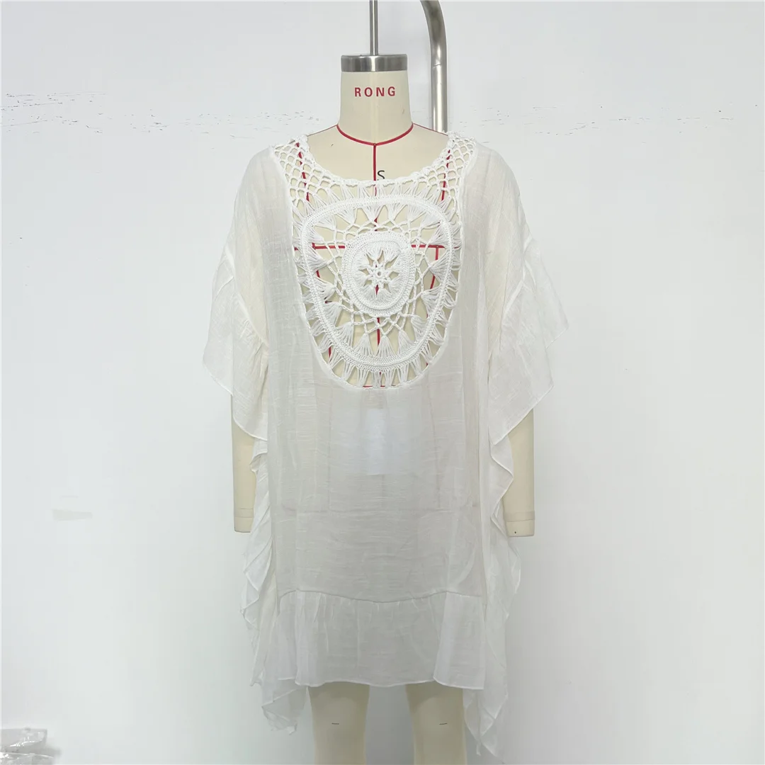 Halbarm-Tunika mit Ausschnitten und Rundhalsausschnitt, gehäkelt, als Strandkleid oder Strandüberwurf, Strandmode, Damen, K8576 – Detail 6