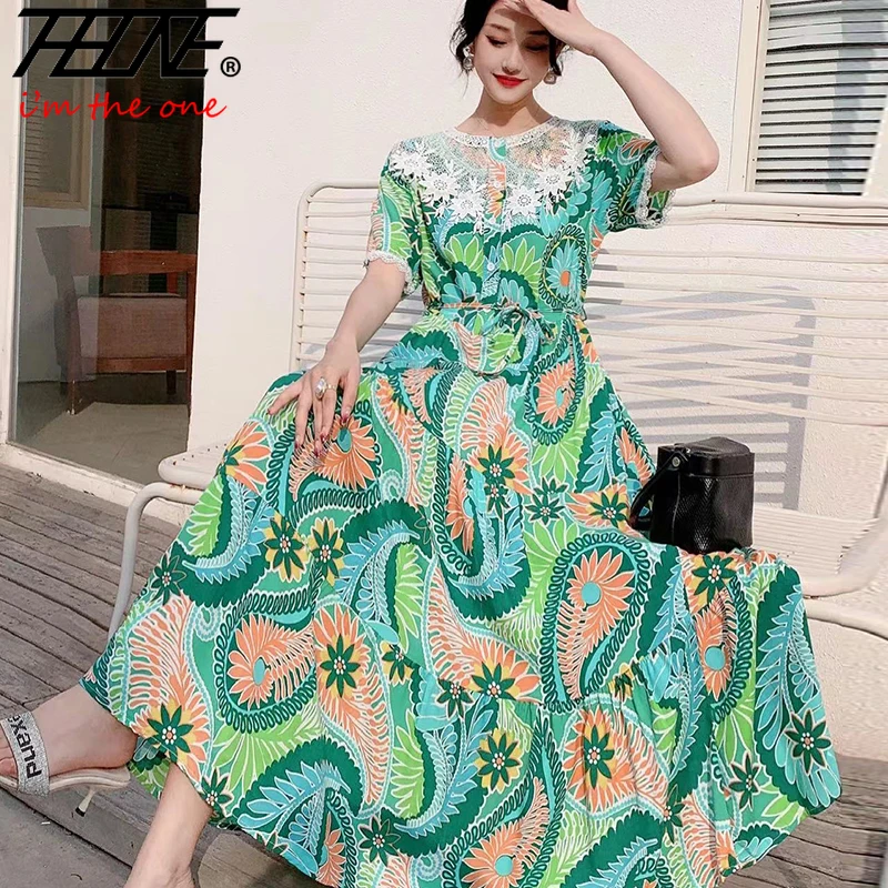 Summer Dress Women 2024 Vestidos Casual Plus Size Long Maxi Korean Style Beach Floral Cotton Lace O Neck Bohemian Indian Clothes