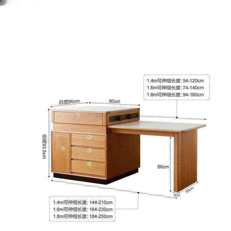 

Nordic simple island, dining table integrated household small apartment cherry wood, retractable bar slate