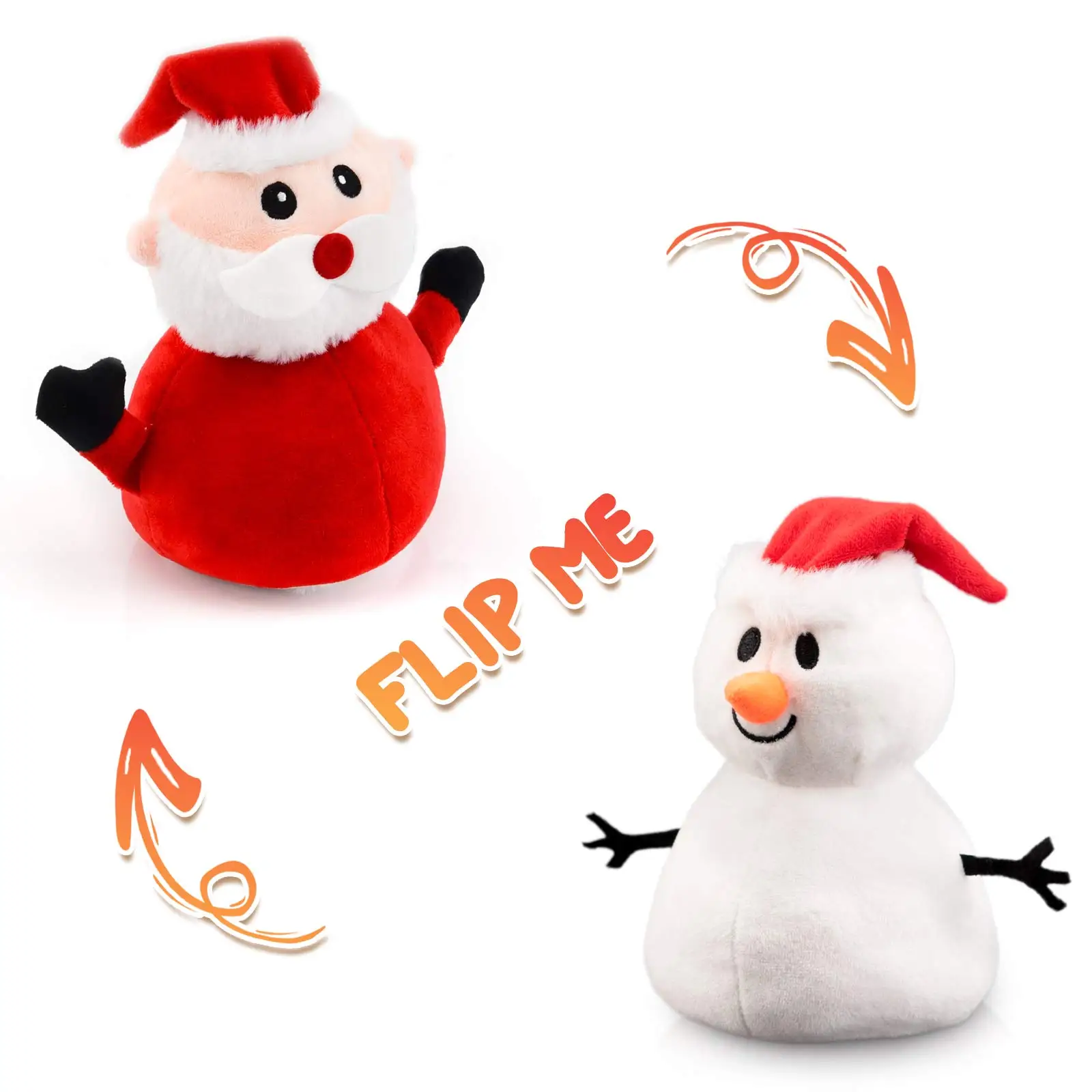 

Christmas Reversible Santa Plush Snowman Santa Claus Toy Double Side Stuffed Plushie Soft Doll New Year Birthday Gift for Kid