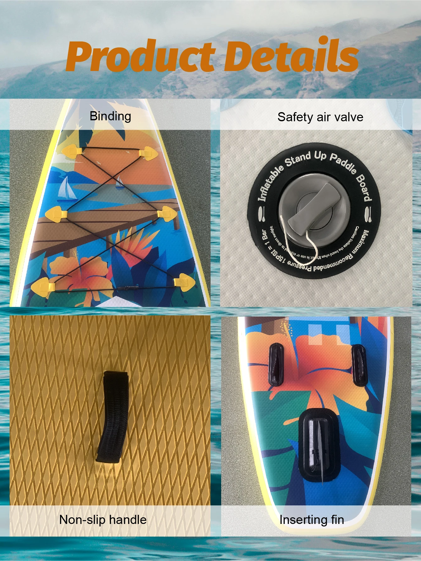 Deska SUP, nadmuchiwana deska do wiosłowania stojącym, rozmiar 320 cm, kompletny zestaw akcesoriów, pompka ręczna, wiosło, plecak, linka bezpieczeństwa, odłączana płetwa i tuba naprawcza