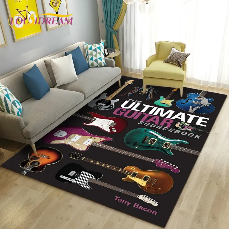 Classical Guitar Electric Guitar Area Rug,Carpet Rug for Living Room Bedroom Sofa Doormat Decoration,Kid Play Non-slip Floor Mat